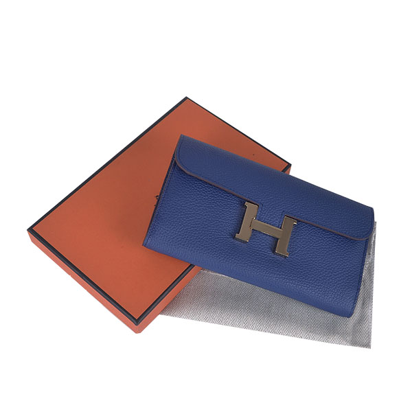 Hermes H 6023 Flap Wallet Dark Blue Button Gold